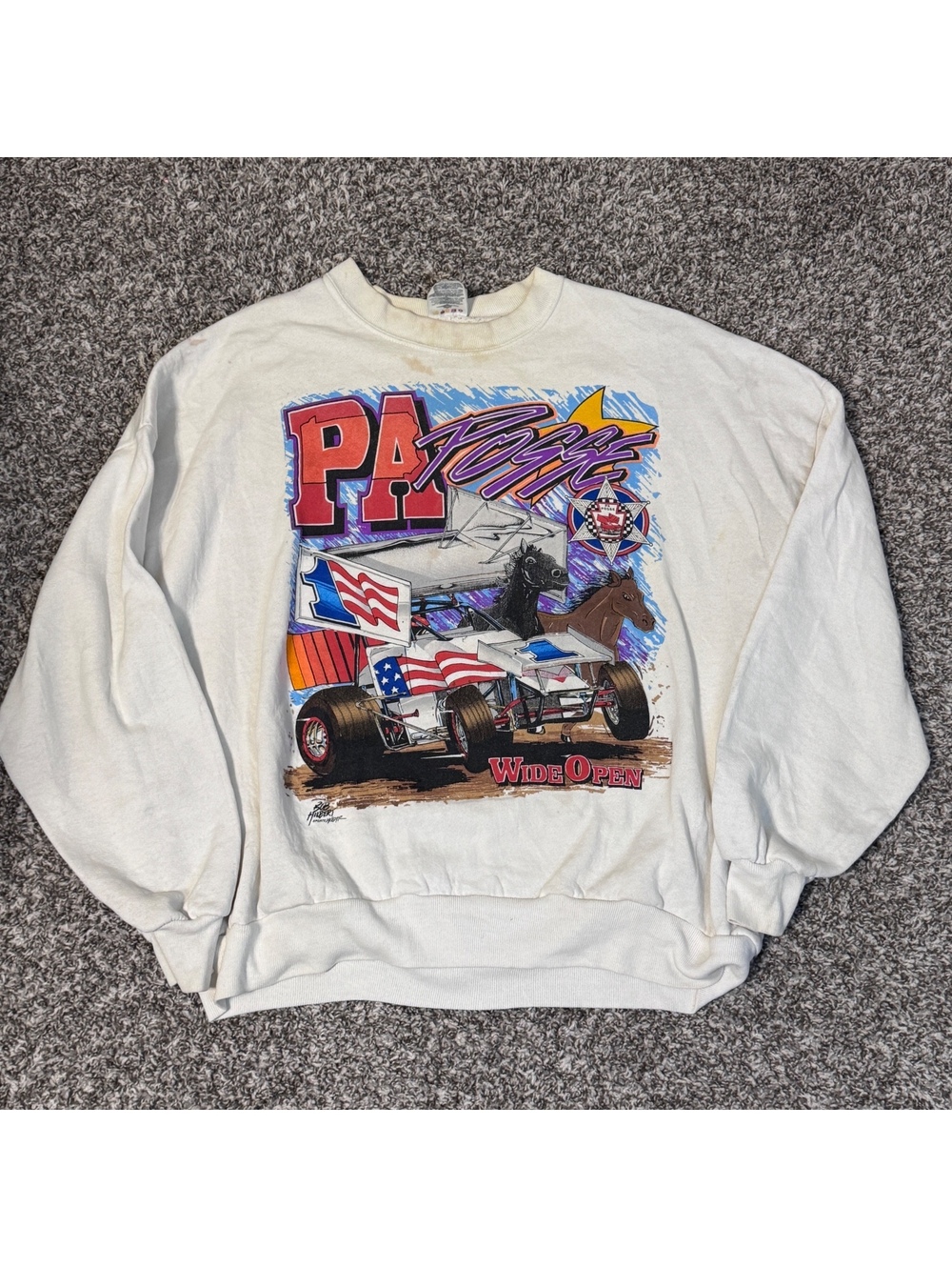 RARE 90s PA Posse Sprint Car Racing Sweatshirt 3X Jerzees Wide Open